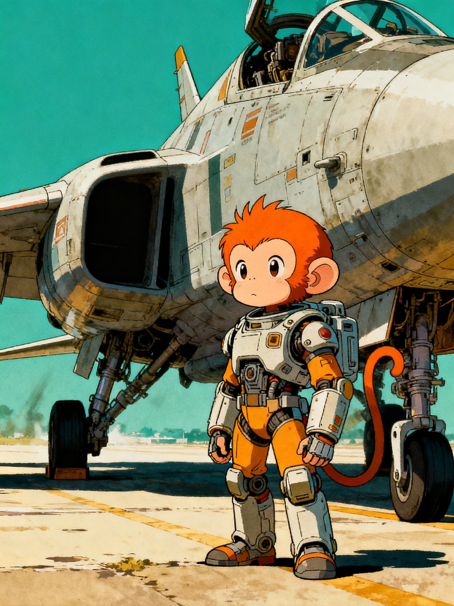 Cute monkey retro anime